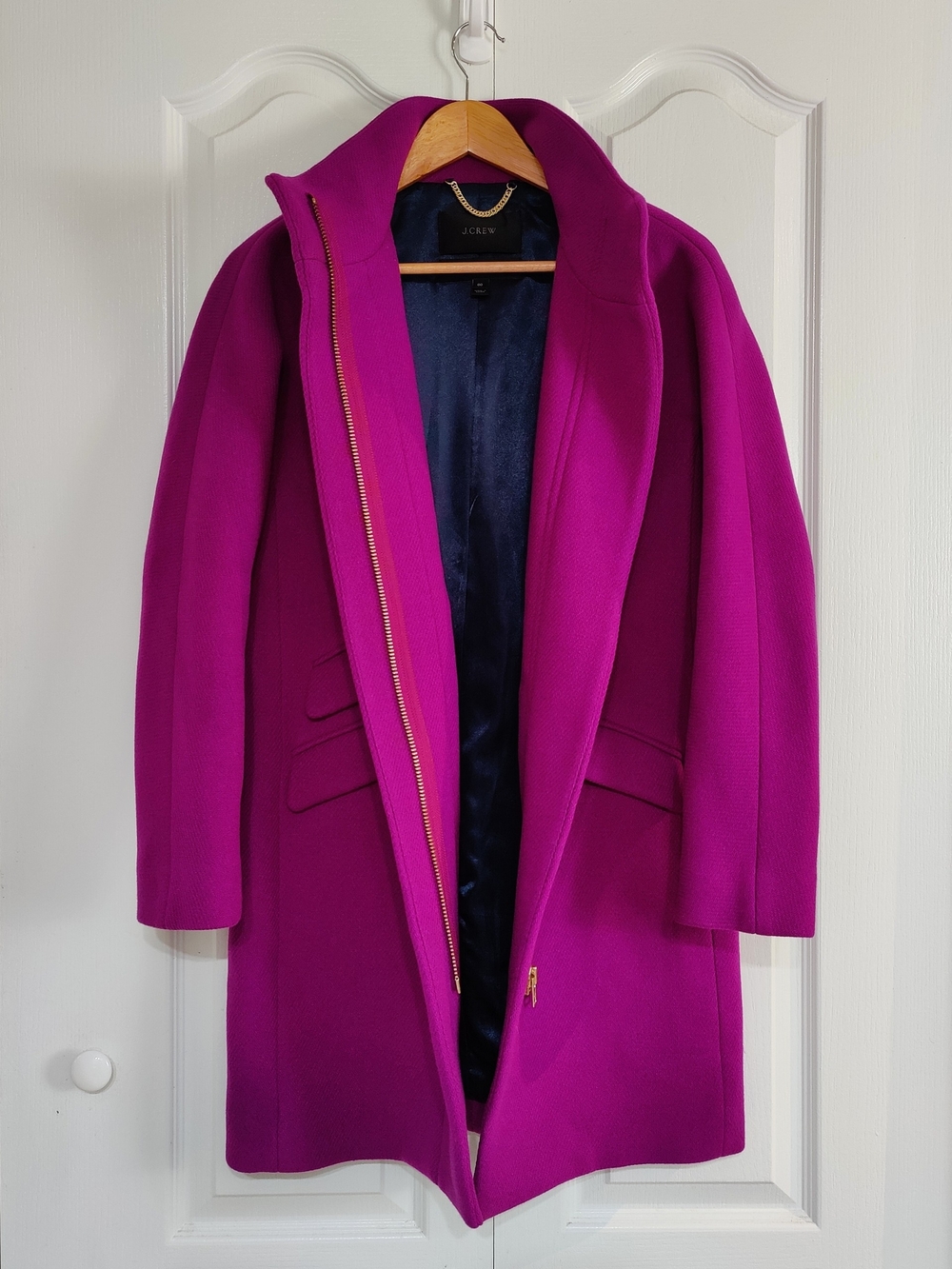 J.Crew Womens 00 Cocoon Coat Plum Italian Stadium Cloth Wool Nello Gori Purple
